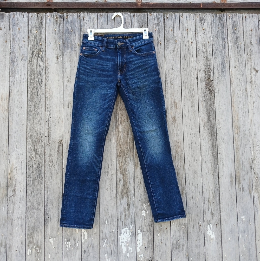 American Eagle Mens Jeans 26x28 Slim Straight Blue‎ Next Level Stretch Darkwash